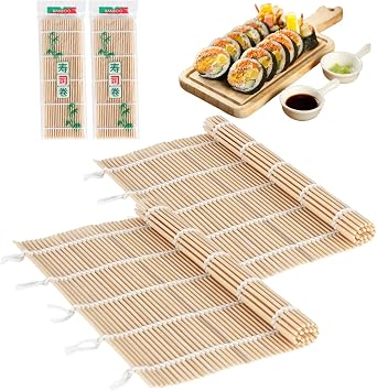 2PCS Sushi Rolling Mat 9.5"x9.5" Durable Sushi Mat with Tightly-Bound Design for Home & Restaurant Use White