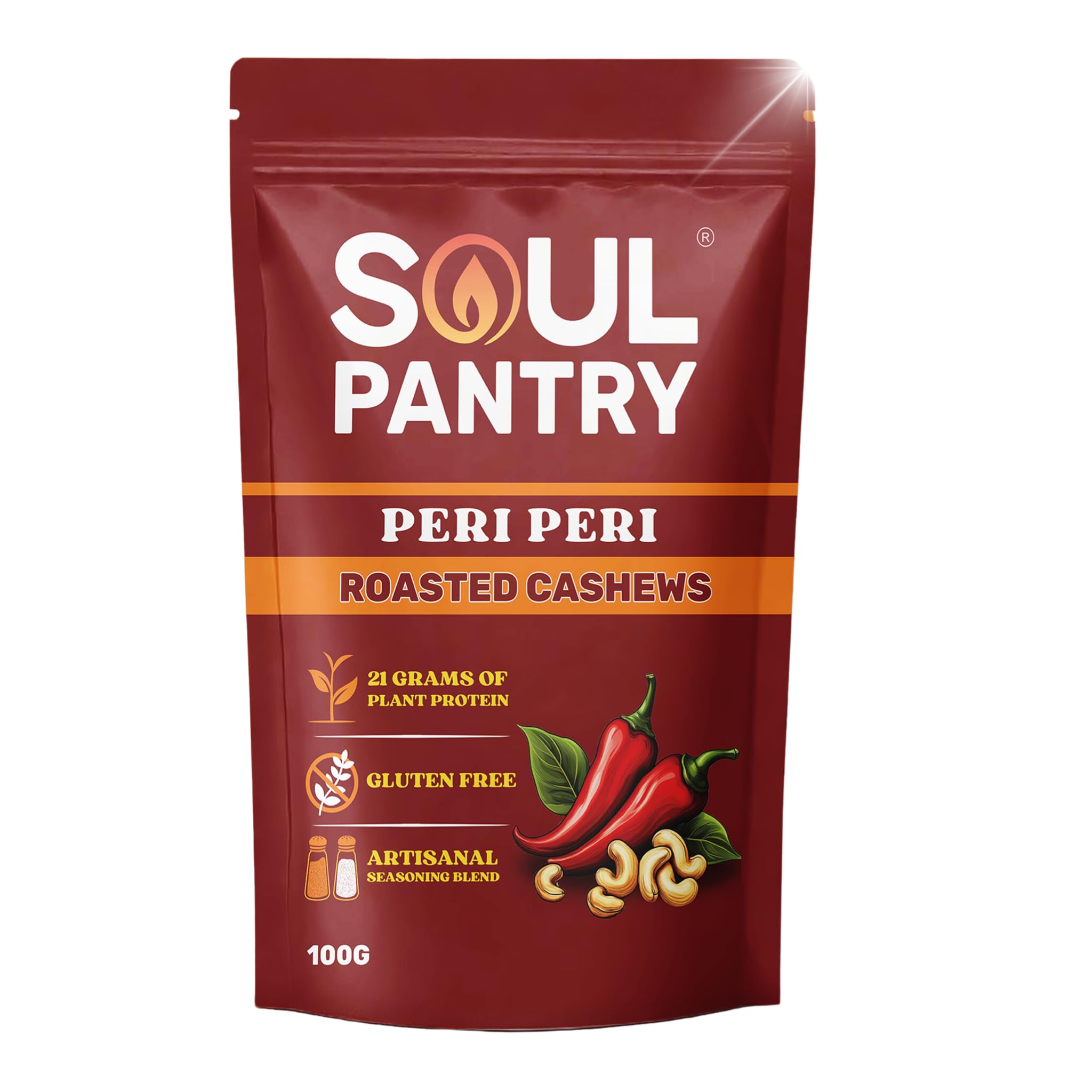 Roasted Cashew Nuts, Peri Peri – 21g of Natural Protein, Immunity-Boosting, Vitamin & Mineral-Rich, Antioxidant-Packed Healthy Snack (Pack of 1)