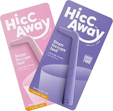 قشة الفواق HICCAWAY - توقف الفواق بشكل طبيعي وسريع - كما هو موضح في Shark Tank - راحة مثبتة سريريًا لجميع الأعمار والأطفال والبالغين - آمنة وخفيفة الوزن وقابلة لإعادة الاستخدام عبوة واحدة