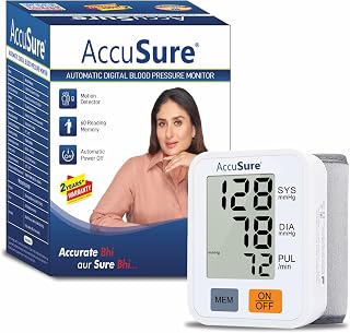 AccuSure Automatic Digital Wrist Blood Pressure Monitor | Smart BP Check Machine for Hypertension & Heart Health Monitoring | Portable BP Apparatus for Home & Travel Use | Easy One-Touch Operation with Large Display | 2 Years Brand Warranty