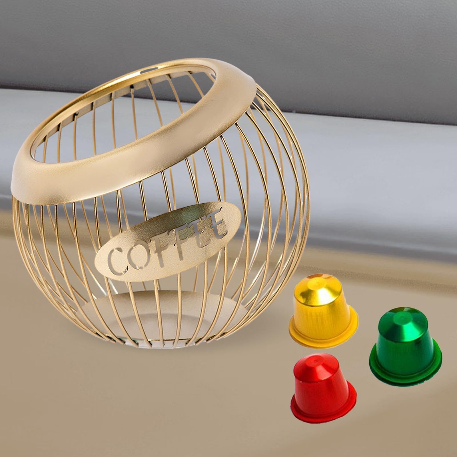 perfk Porta cialde per caffè, Snack, Caramelle, Contenitore, Multiuso, Durevole, Porta Capsule per caffè Espresso, Organizer da Tavolo per Cucina da banco, Oro