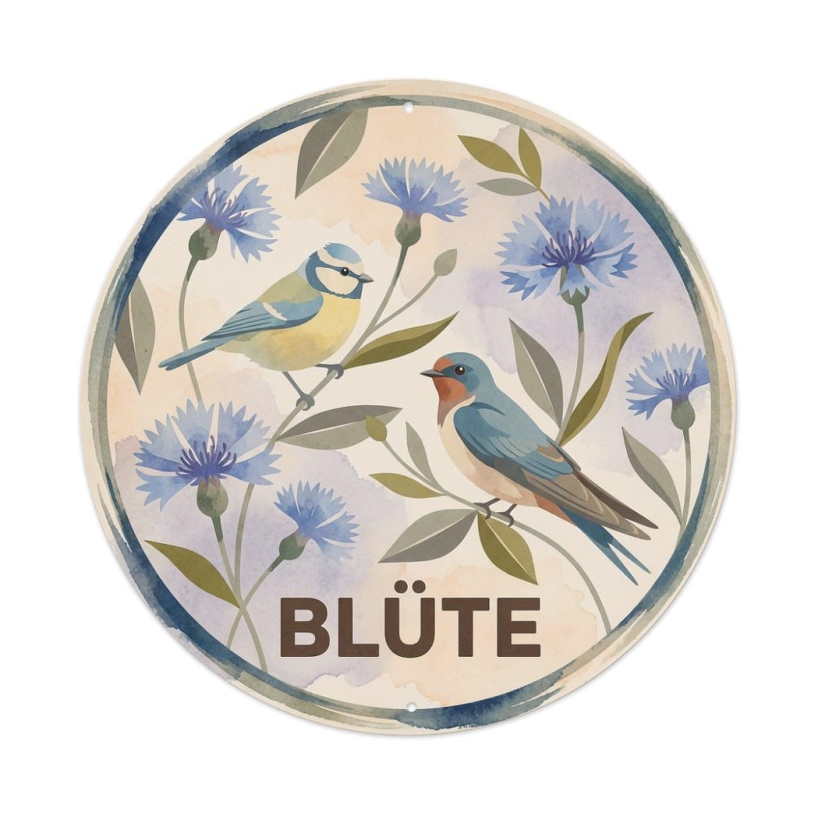 Cornflower Bouquet Watercolor Bird Slogan Blute Metal Tin Sign