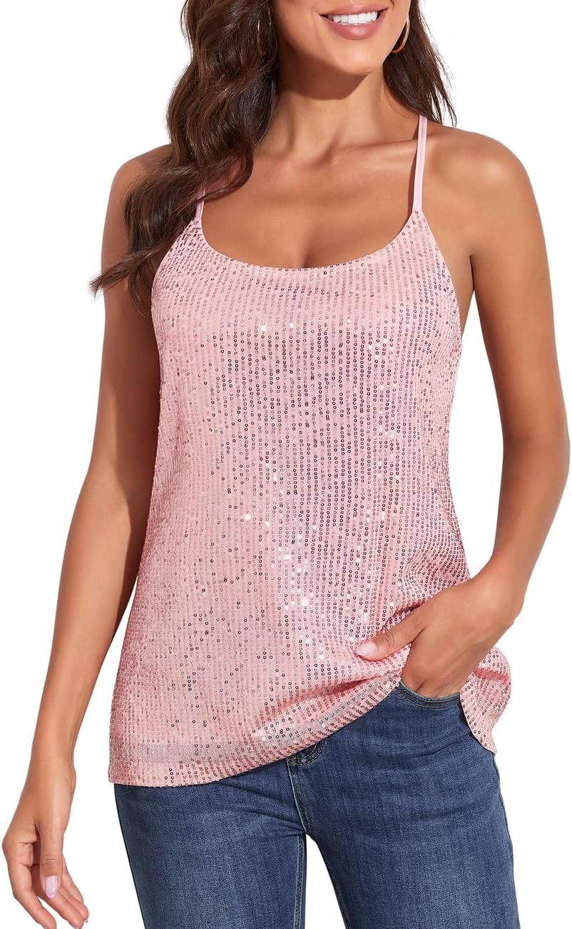 kayamiya Womens Sparkly Sequin Camisole Tops Sleeveless Glitter Party Tank Top