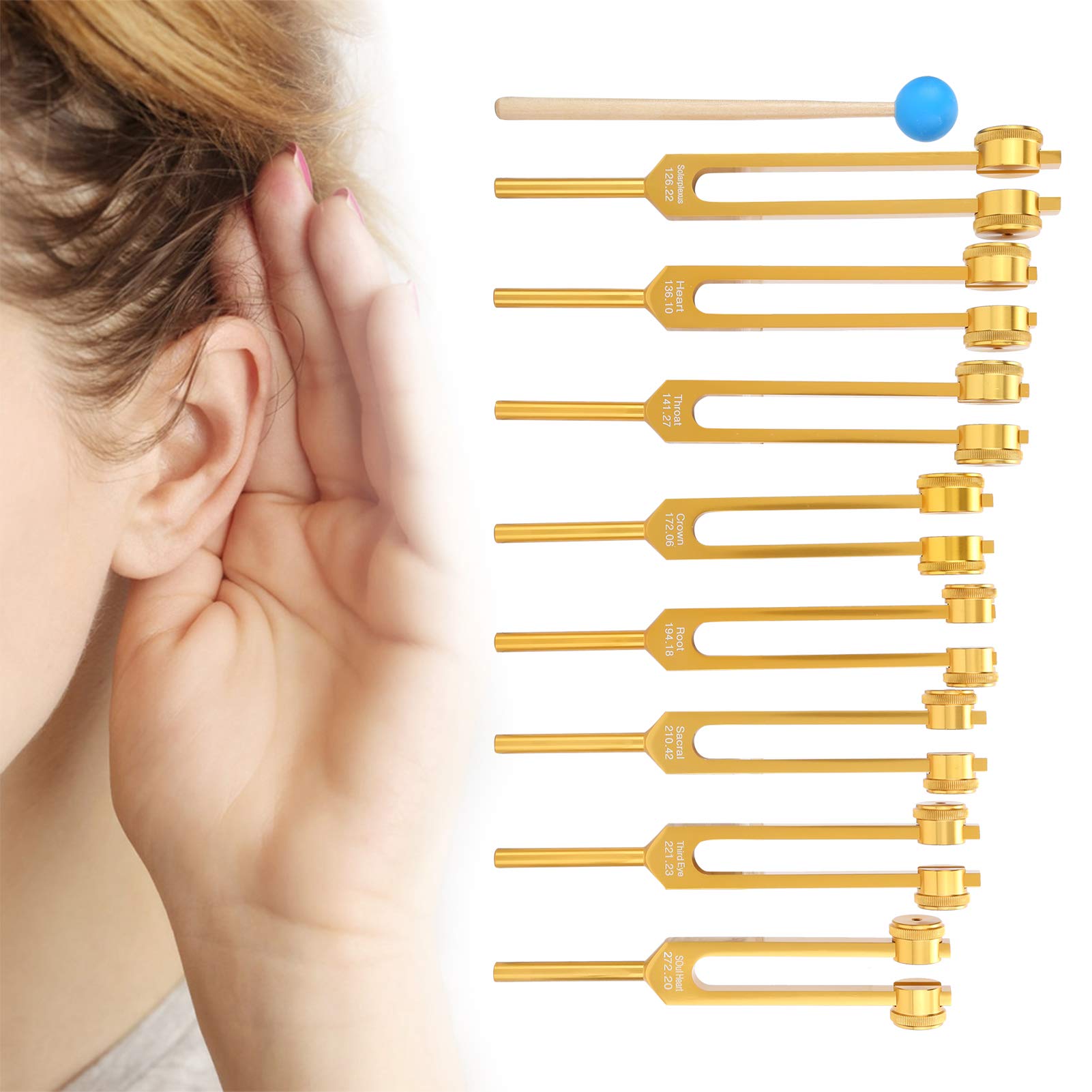 8-teiliges Stimmgabel Set 126-272 HZ Klangtherapie | Mit Hammer, Aufbewahrungstasch, Aluminiumlegierungsmaterial Tuning Fork für Meditation Stressabbau