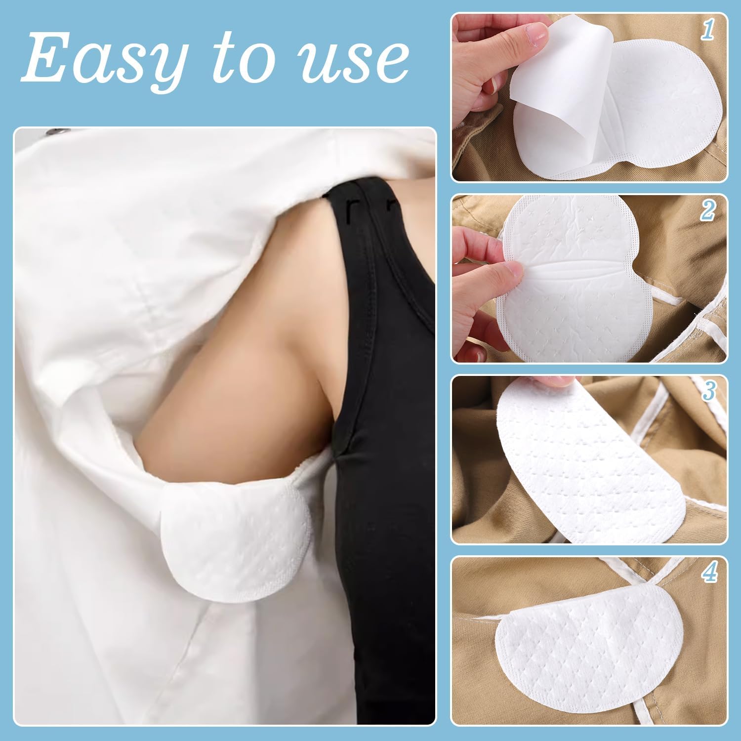 CARTZILLA 50 Pcs Underarm Sweat Pads Non Visible Armpit Sweat Pads, Comfortable Unflavored, Disposable Underarm Pads for Sweating Women and Men Armpit Protection 50pcs 1