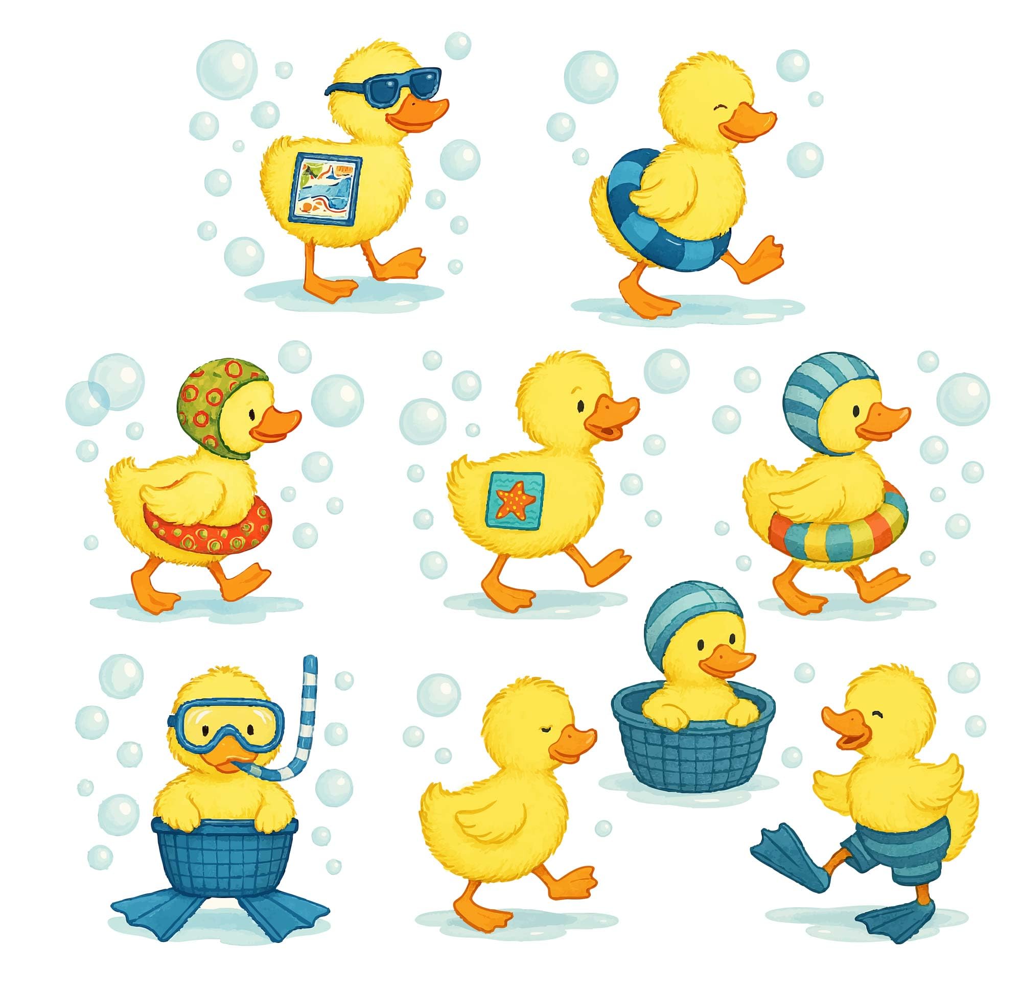 Cute Duck Wall Stickers for Bathroom, 9 Removable Waterproof Decals for Kids Bathtub and Nursery Decoration