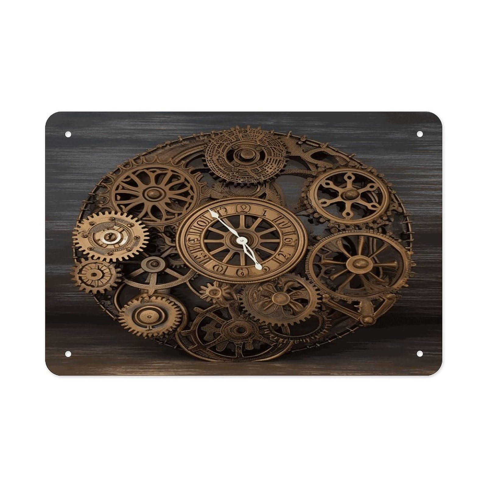 LDGSUPH Steampunk Gears Clock Metal Tin Sign Wall Art Prints Folded Edge Iron Sheet Painting with Holes for Wall Prints Decorative Picture Metal Signboard Decor Painting Wall Decor