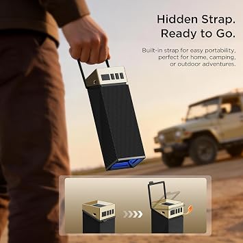 BUGANI Portable Bluetooth Speaker Loud 60W, Wireless Portable Speaker with Hidden Strap, TWS Wireless Stereo, Bluetooth 6.0 Auracast, IP67 Waterproof Outdoor Party Speaker, 24H Playtime (Gold)