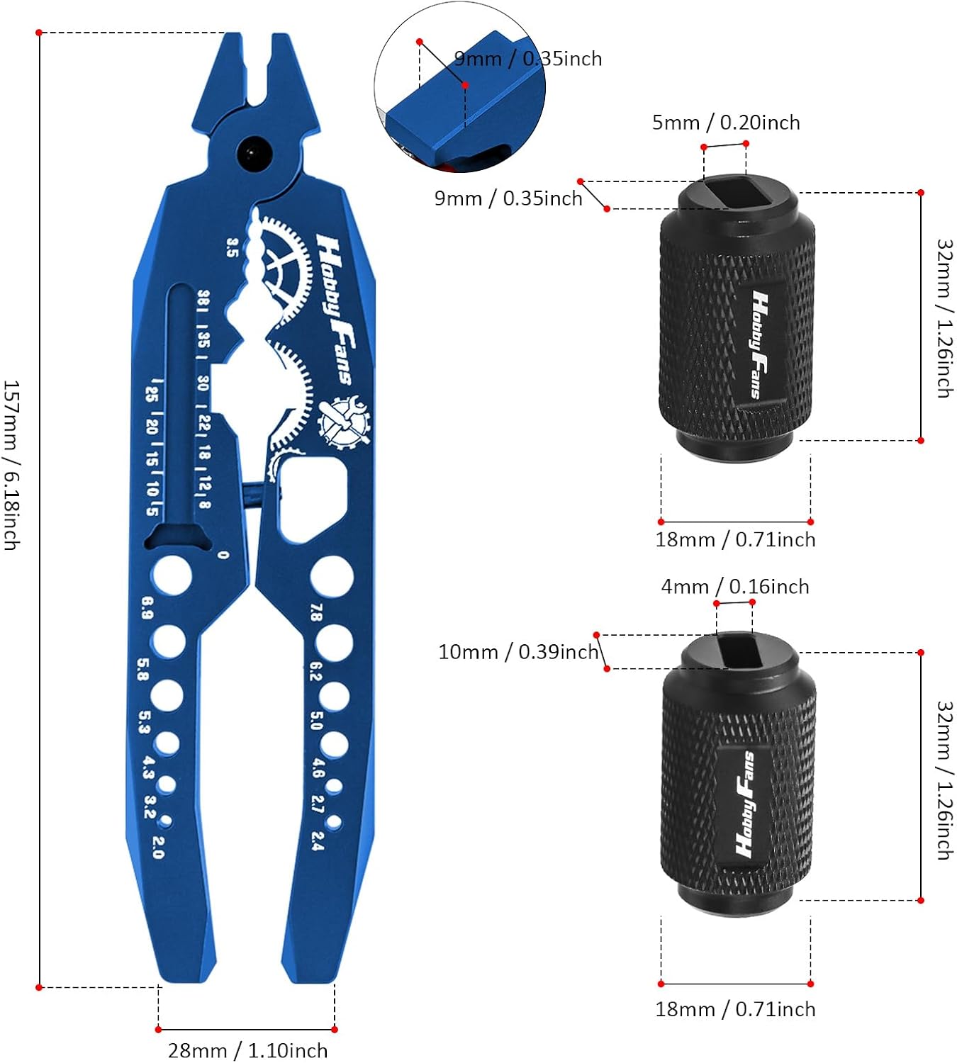 Metal Shock Absorber Pliers Rod Ball Clamp & Ball Joint Wrench Multi-Function RC Tool Combo Set for 1/8 1/10 RC Car, Blue
