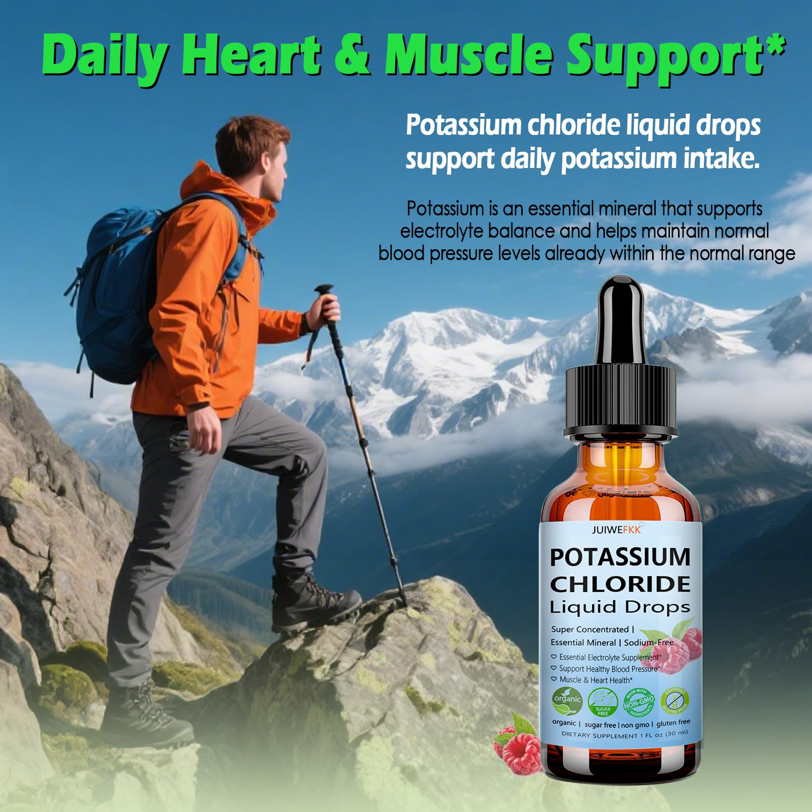 Potassium Chloride Liquid Drops, Highly Absorbable Potassium Salt Substitute, Liquid Potassium 99 mg Supplement for Electrolyte Fluid Balance Muscle Heart Blood Pressure Health Non-GMO, 30 Serving — Amazon image 4