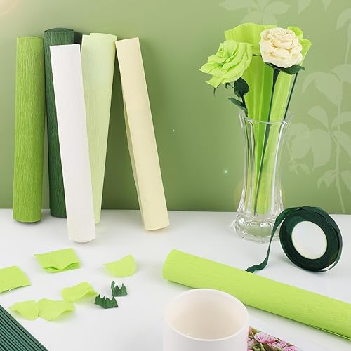 Miniatura 7 de Kit de bricolaje de flores de papel crepé, 6 rollos de papel crepé de 1.23 oz con cinta floral verde y 50 cables de hierro florales para