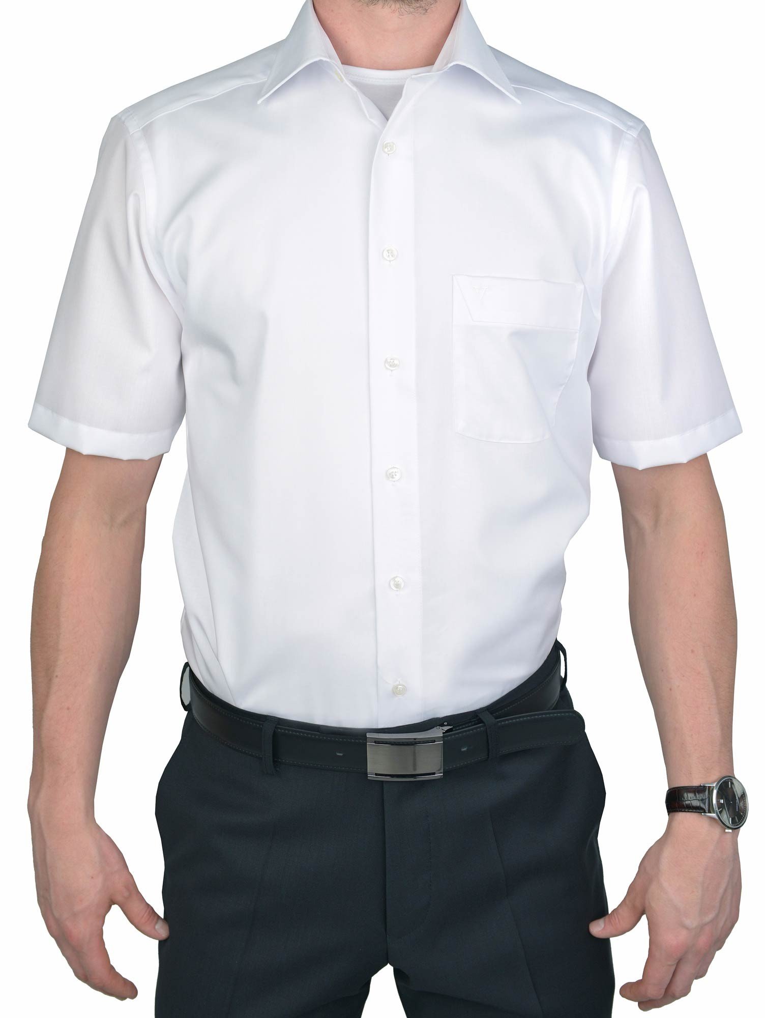 Marvelis Men's Business Plain Classic Short SleeveFormal Shirt White white White white Size:42 (EU)