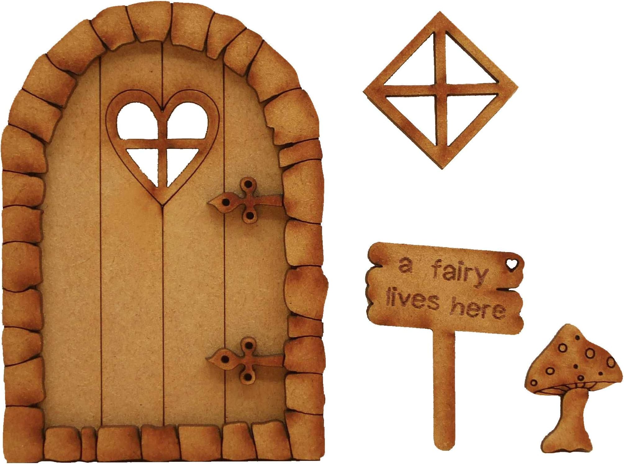 Pebble Heart Fairy Door. Three-Dimensional Self-Assembly Wooden Fairy Door Craft Kit with Fairy Window, Toadstool & Fairy Sign