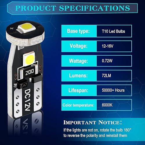 Miniatura 3 de 50 bombillas LED T10 194 para automóvil, W5W, bombillas LED de repuesto para interior de automóvil, cúpula de mapa, puerta, cortesía, luces de