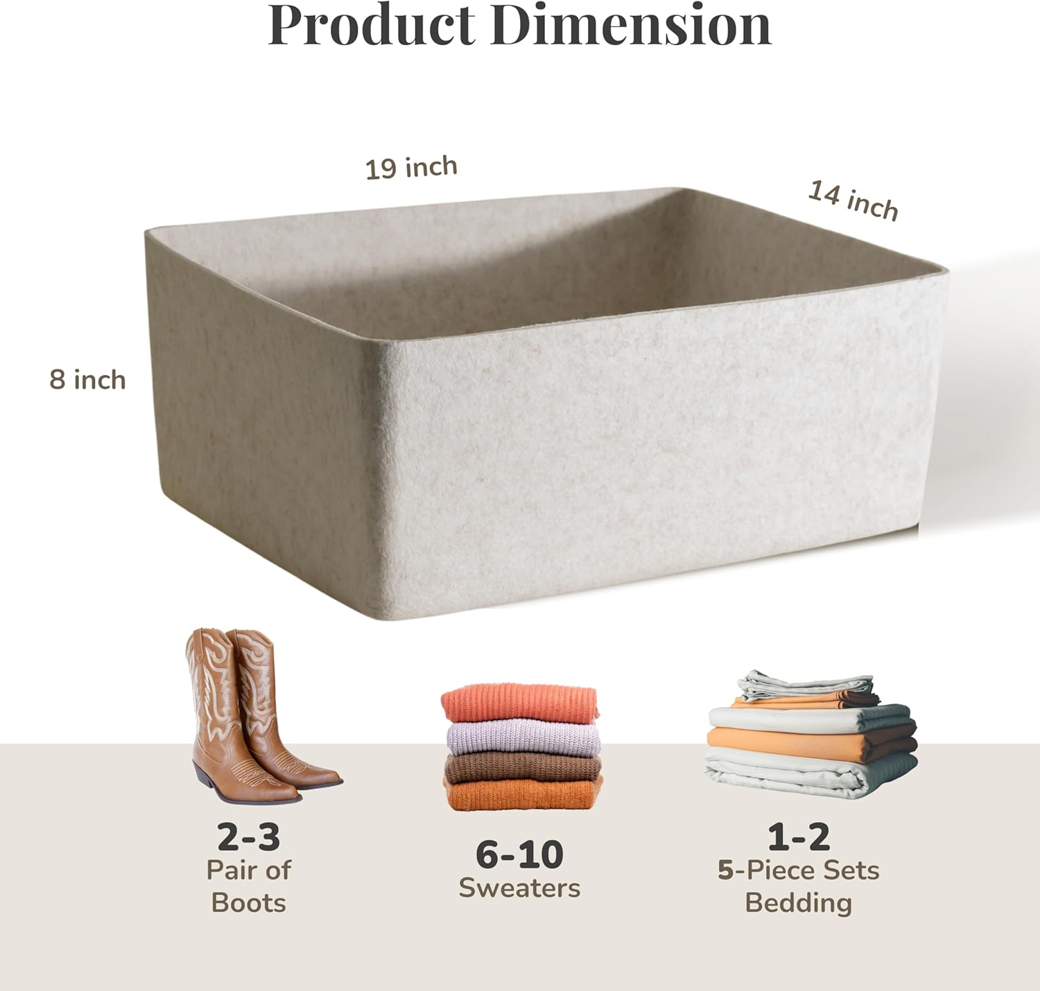 SortJoy The XL Sculpted Bins Set of 3 Storage Bin Felt Storage Basket Drawer Organizer Bins Box Toy Pet Books Clothes Closet Cabinet Bathroom, Pantry, Kitchen 19" x 14" x 8" (Stone, Oatmeal)