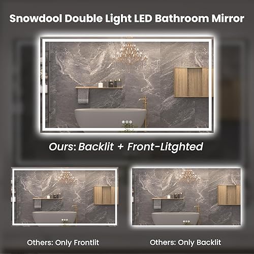 Miniatura 148 de Espejo LED de baño, 36 x 36 pulgadas con luz frontal y retroiluminada, antiniebla, espejo de tocador de baño para pared, función de memoria