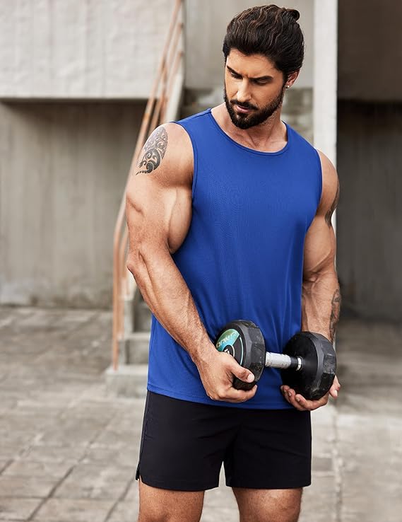 COOFANDY Tanktops voor heren, mouwloos T-shirt, gymvest, tops, zomer, bodybuilding, atletische shirts, trainingsvesten voor mannen, Zwart/Lichtgrijs/Donkerblauw, XXL