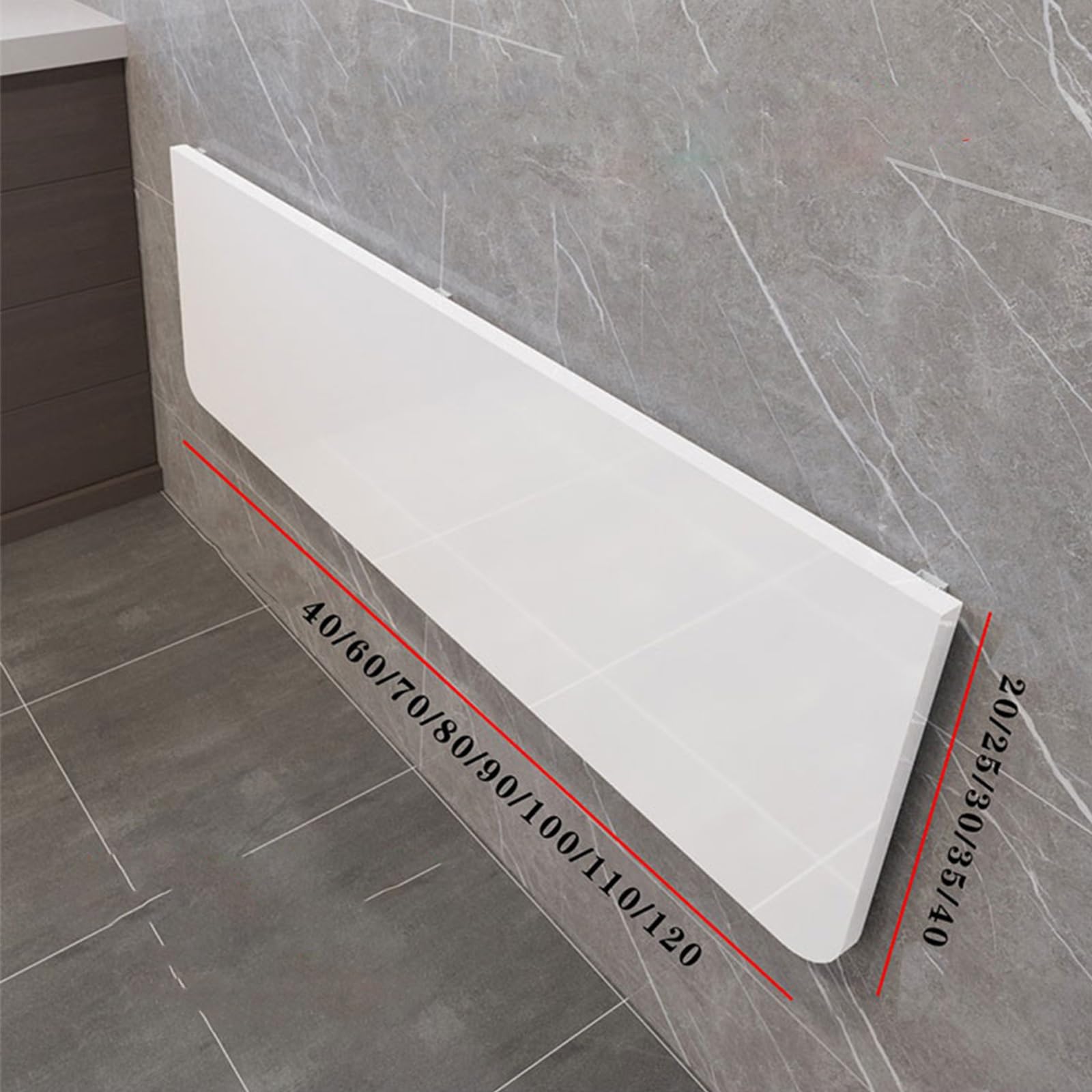 Mesa plegable de pared, soporte de metal resistente, esquinas redondeadas para cocina y dormitorio, diseño que ahorra espacio, parte superior gruesa resistente (latón, 100 x 30 cm)