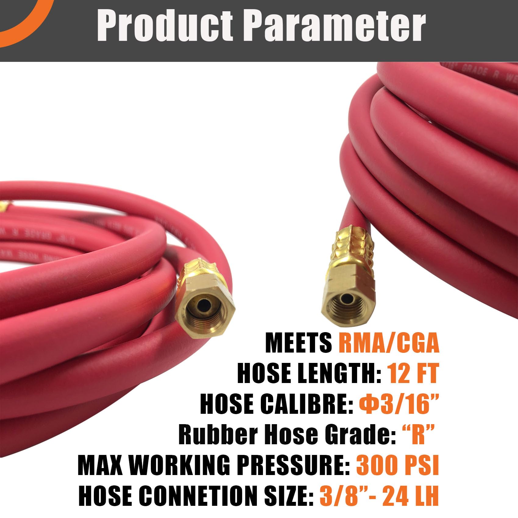 0386-1090 AH-12 - Manguera de aire acetileno, 12 pies, accesorio A", manguera de soldadura de repuesto compatible con reguladores Turbo Torch AR-B/AR-MC, asas G4/PLF-A, tanques B/MC.
