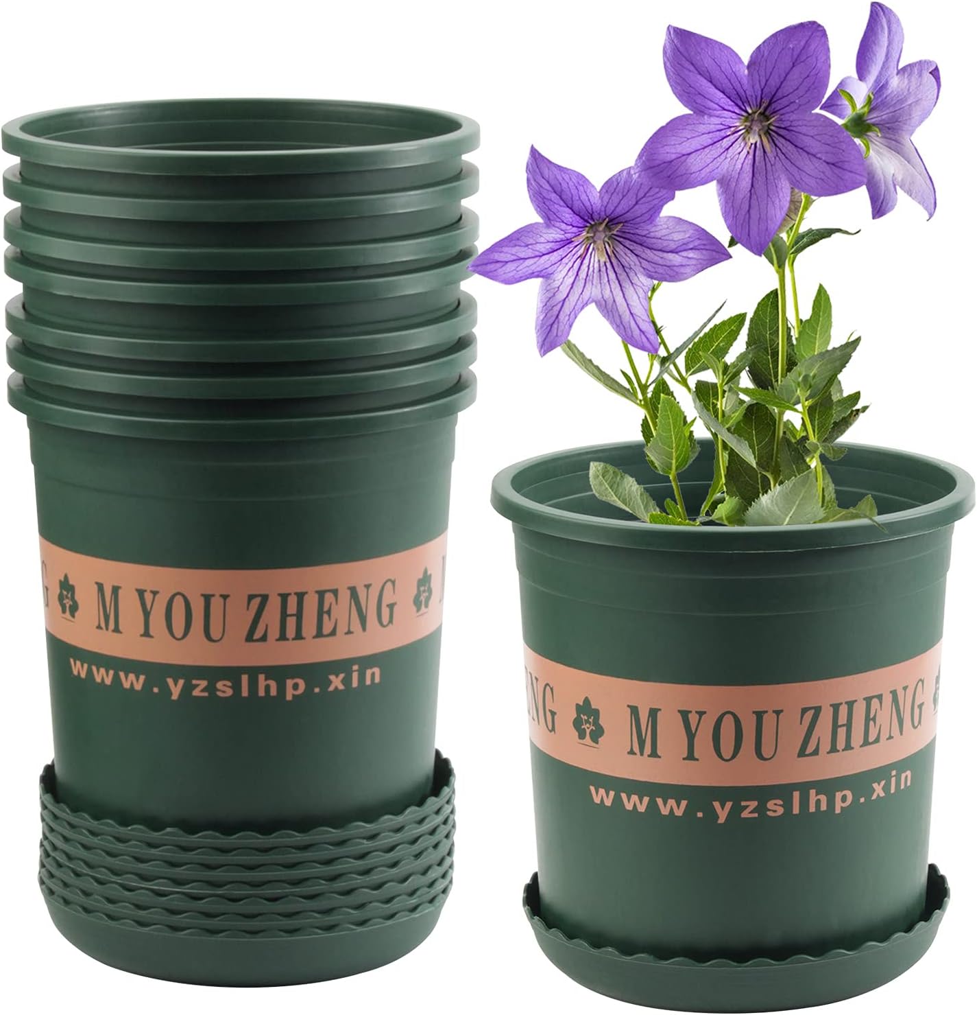ZOUTOG Pots for Plants, 1.5 Gallon Flower Pots, Nursery Pots with Drainage Hole and Tray, Pack of 8, Plants not Included
