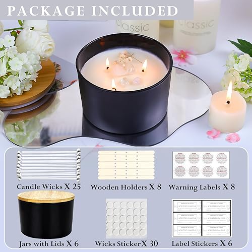 Miniatura 46 de CONNOO Paquete de 6 tarros de vela de vidrio esmerilado de 24 onzas, múltiples mechas de boca ancha, recipientes vacíos a granel para hacer velas