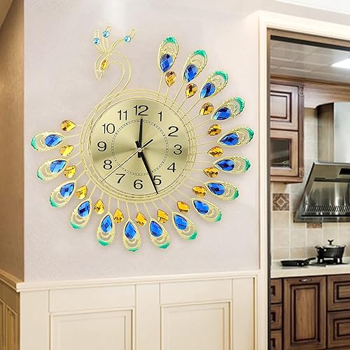 Miniatura 2 de Reloj de pared grande de pavo real, reloj de pared de cristal silencioso sin tictac, relojes de pared decorativos de arte moderno, relojes de pared
