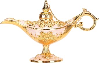 Vintage Legend Aladdin Lamp, Magic Genie Wishing Light,Retro Arabian Lamp Zinc Alloy Home Party Tabletop Exquisite Carved Legend Wishing Light Props Decoration