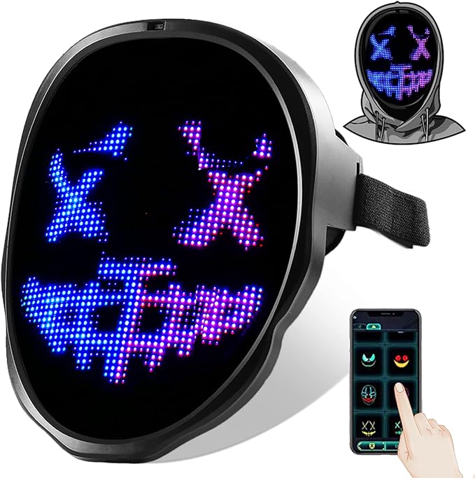 Funle Led Light Up Mask for Adults Halloween Digital Luminous Face