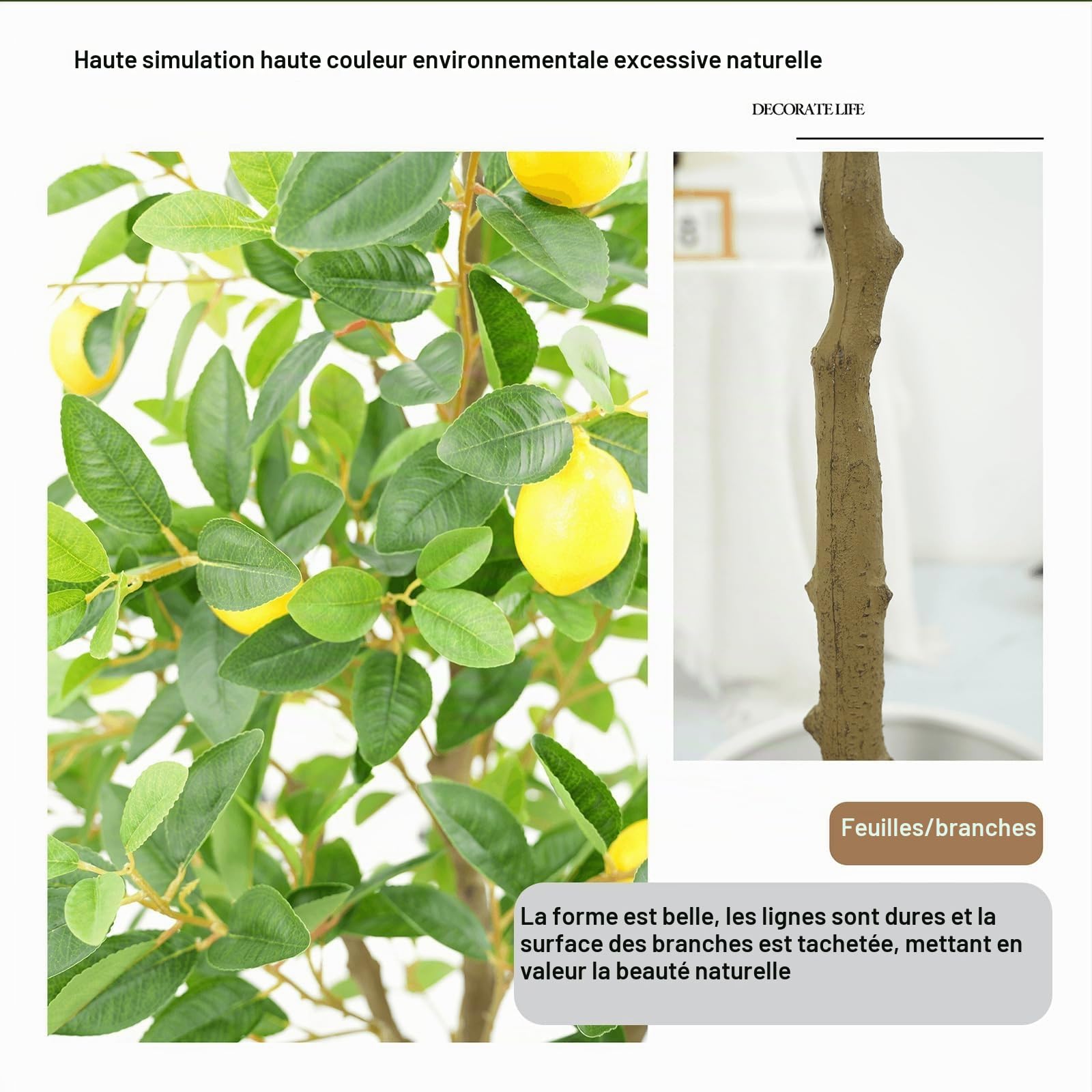120 cm Grande Plante Artificielle Citronnier interieur, Fausse Plante Interieur avec Citron et Feuilles PE,künstliche Plante/Réaliste Arbre artificiel avec Pot Noir pour Salon, Bureau,Balcon