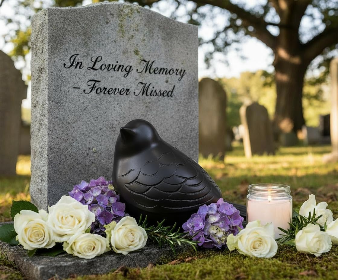 Bird Urn Small Keepsake Cremation Urn for Human or Pet Ashes, Premium Quality Memorial for Beloved Pets & Loved Ones, Durable Solid Design for Women (Black, Small, Solid)