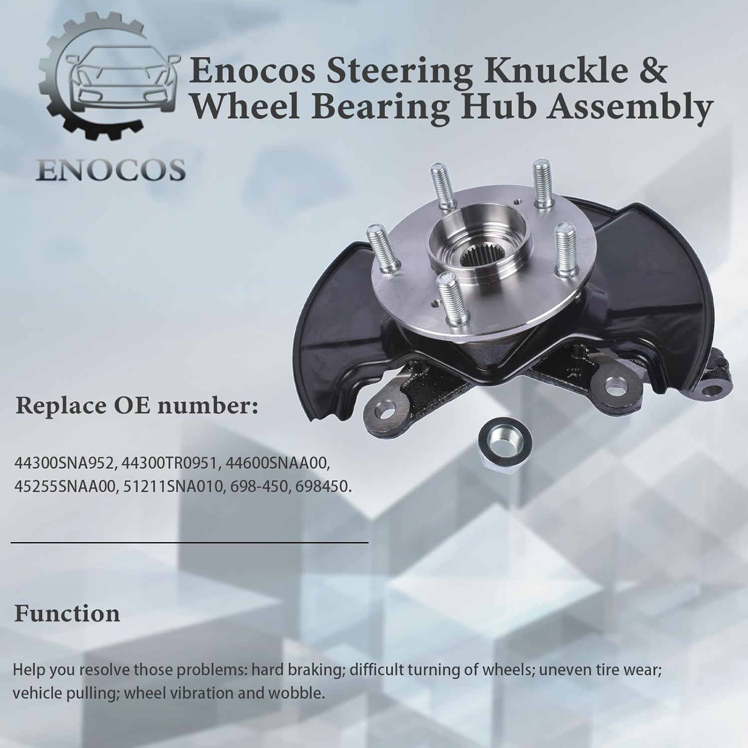 698-450 Front Right Passenger Side Steering Knuckle & Wheel Bearing Hub Assembly Compatible with 2006-2011 H'-onda Civic 1.3L 1.8L (without Si Model) Part # 44300SNA952 44300TR0951