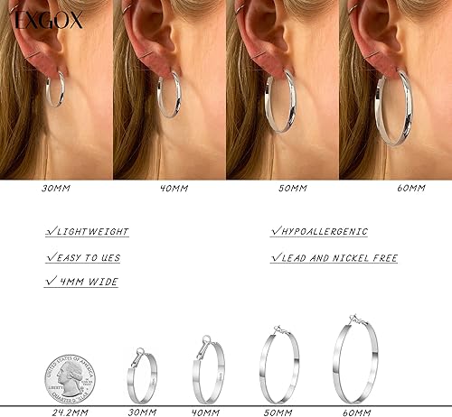 Vista 4 de EXGOX Aretes de aro de plata para mujer, plata de ley y chapado en oro de 14 quilates, plata 925 hipoalergénica, aretes de aro grandes