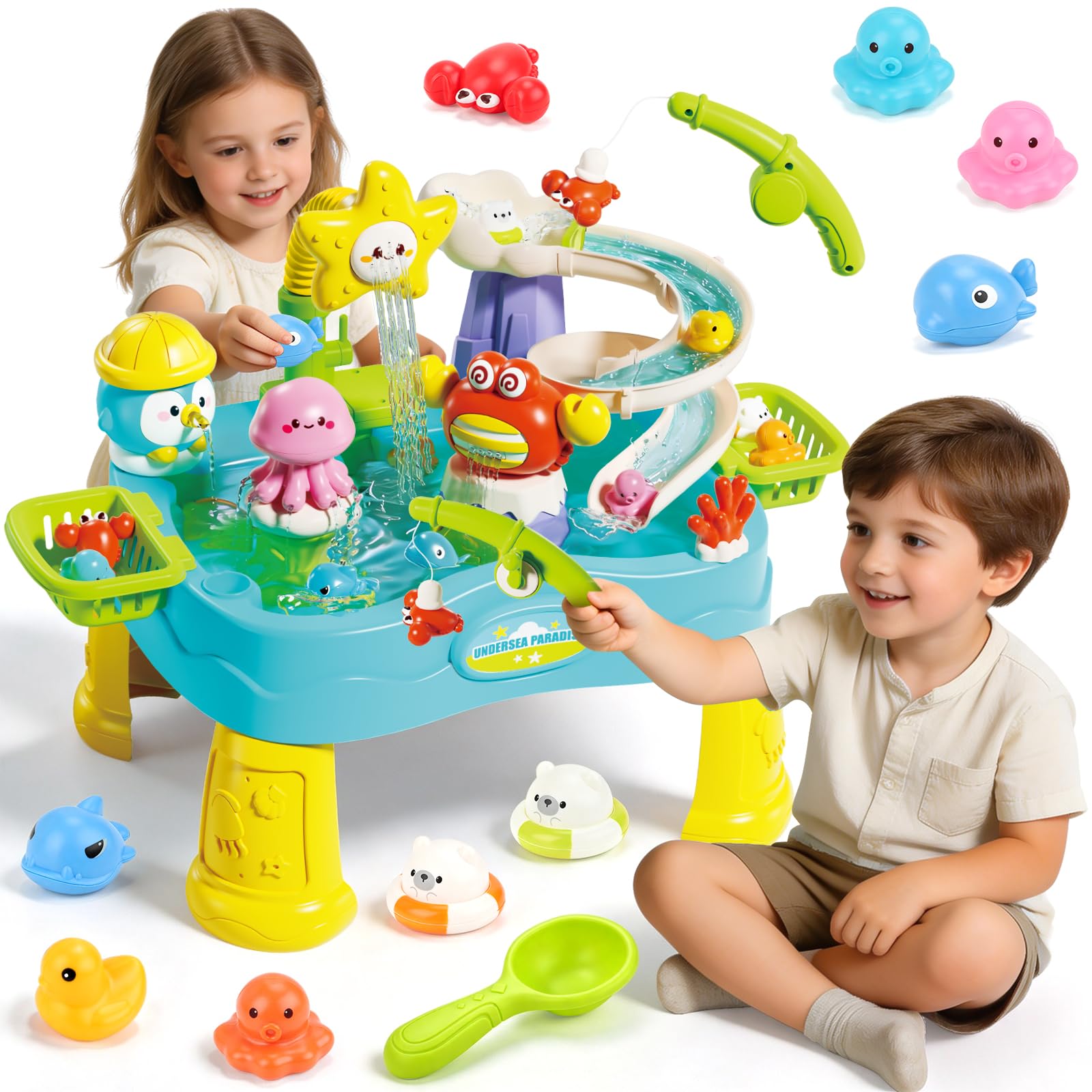 deAO Kids Water Table Electric Play Sink with Running Water, Fishing Game