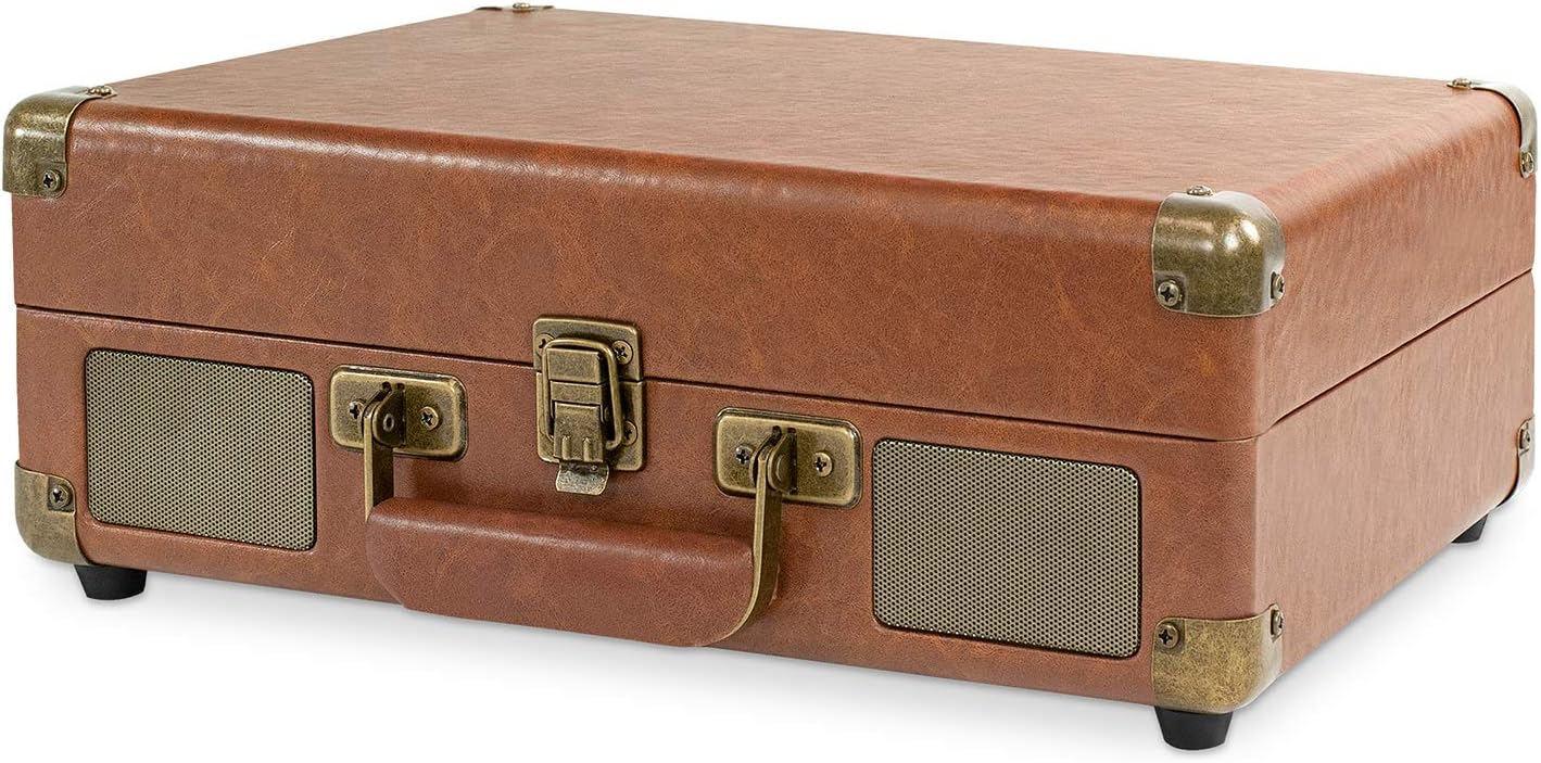 Victrola Vintage 3-Speed Dual Bluetooth Portable Suitcase Record Player with Built-in Speakers | Upgraded Audio Sound| Includes Extra Stylus | Stream Vinyl to Any Bluetooth Speaker! Retro Brown