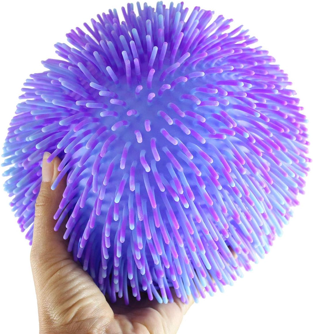 Curious Minds Busy Bags 1 Multi-Color Tie Dye Swirl Jumbo 8″ Puffer Ball – Sensory Therapy Fidget Stress Balls – OT Autism SPD (1 Purple & Blue Ball)