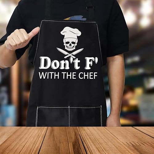 Miniatura 6 de WZMPA Divertido delantal de cocina ajustable para cocinar, regalos de chef Don't f' With The Chef Baking Grill Delantales para papá y hombres
