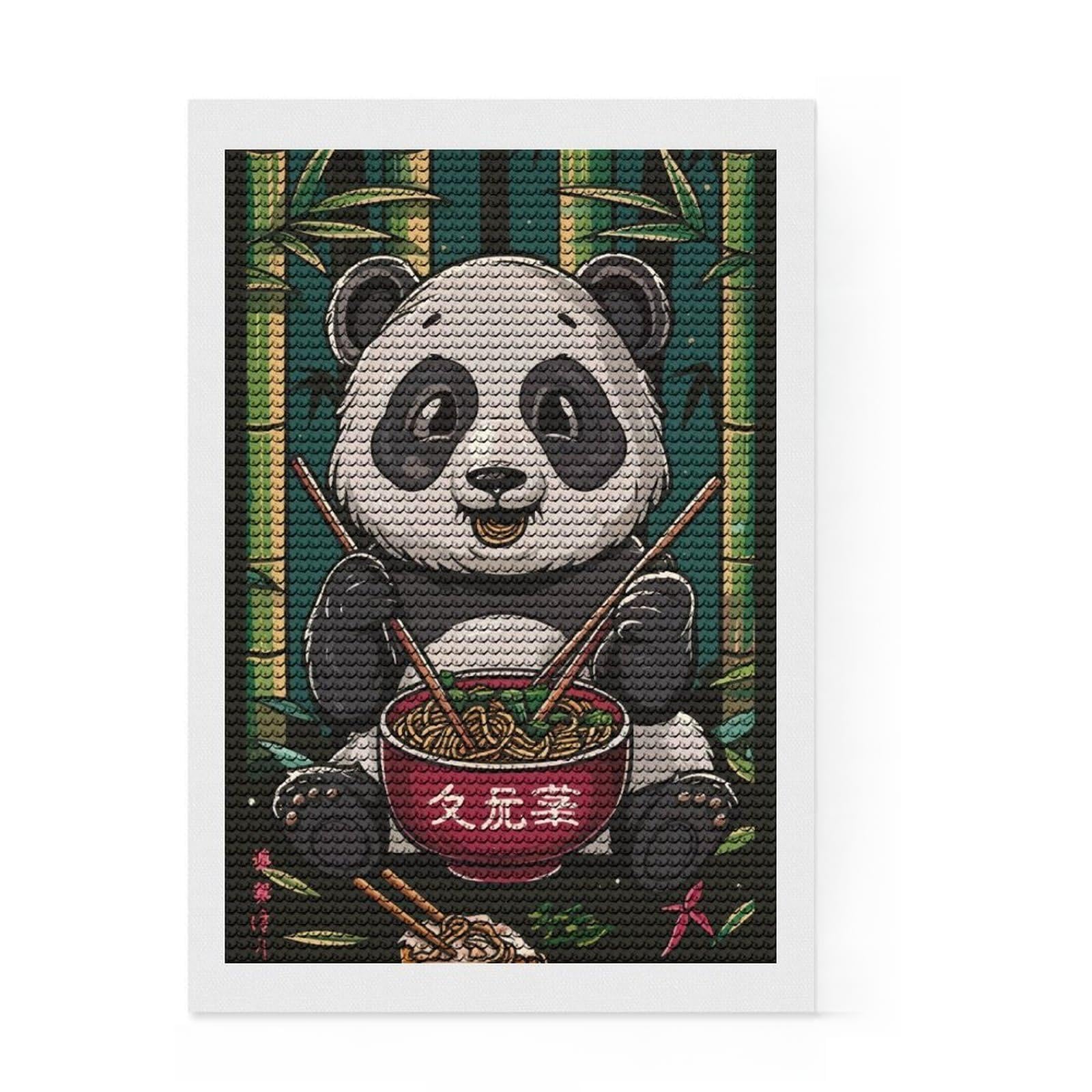Junmoney Panda Ramen Food Diamond Painting Kit 8"x12", Holiday Gift Idea, for Beginners, Adhesive Canvas, Bedroom Decor, Stress Relief Craft