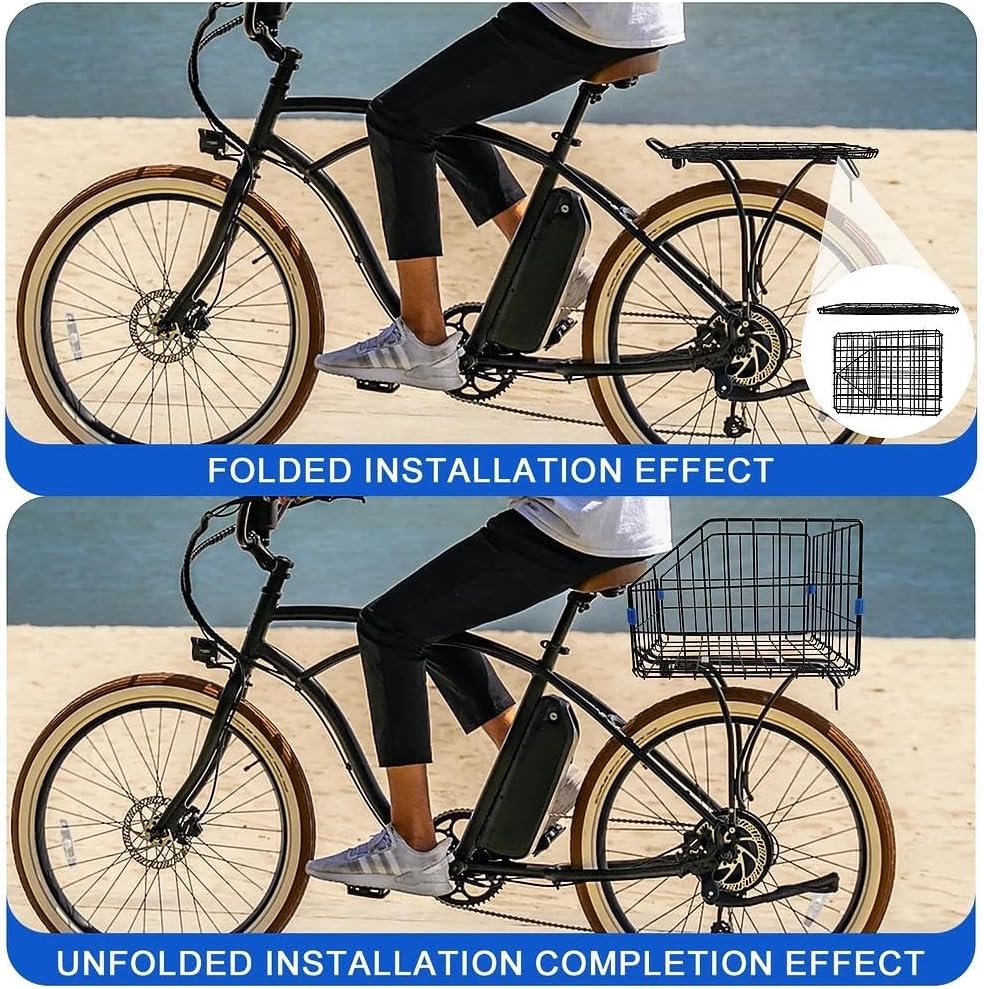 Comparison of folded and unfolded bike basket on a bicycle
