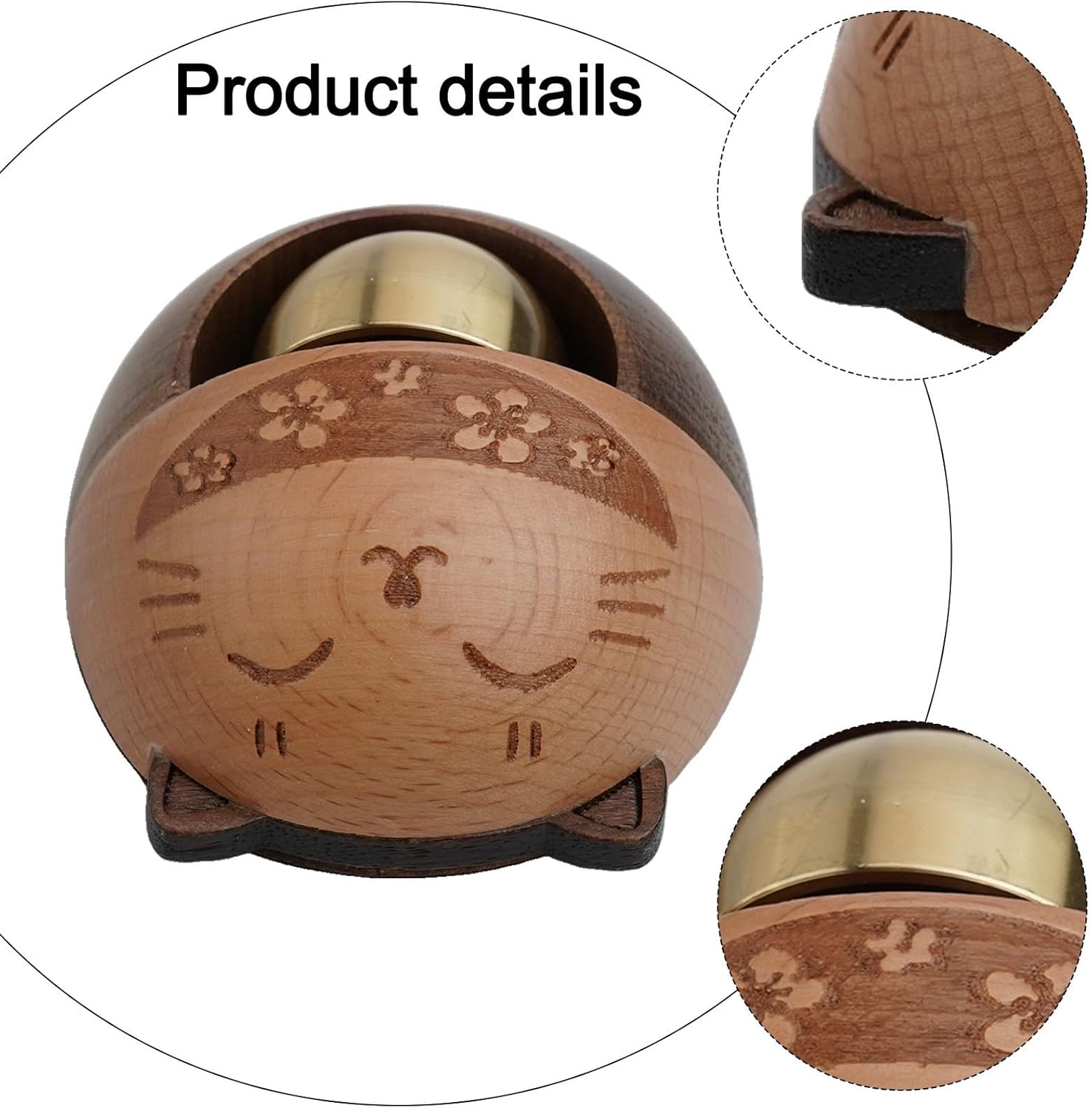 Lucky Cat Doorbell, Wooden and Brass Entry Bell with Melodious Chimes for Home, Shop, Restaurant, and Office Decor, Easy to Install on Doors and Walls
