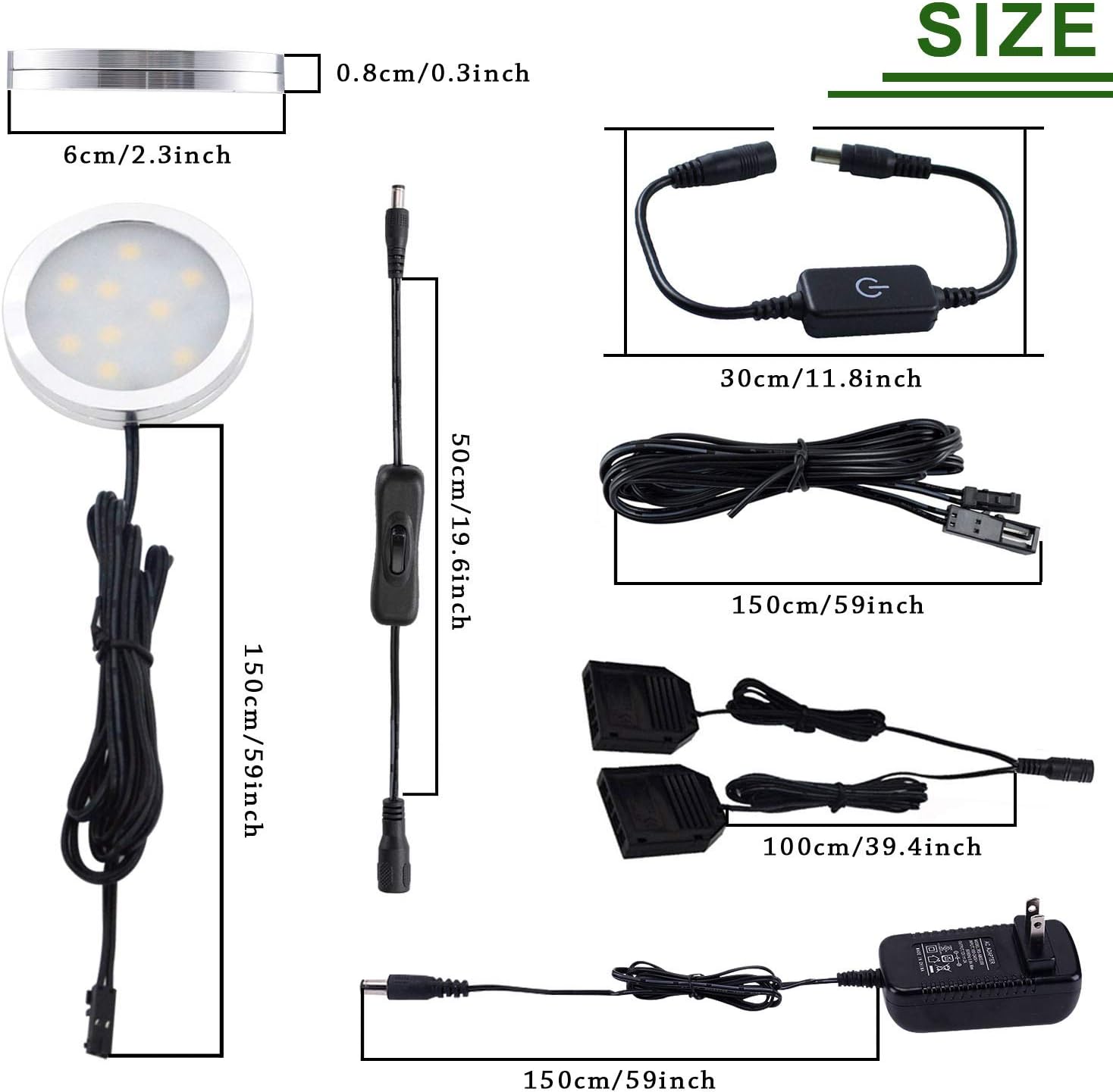 Warm White LED Under Cabinet Puck Lights Kit with Touch Dimming Switch
