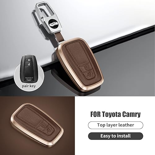 Miniatura 6 de KUNGKIC Funda inteligente para llavero de automóvil para Toyota CHR C-HR Camry Prius Prado Corolla RAV4 aleación de aluminio y protector de cuero