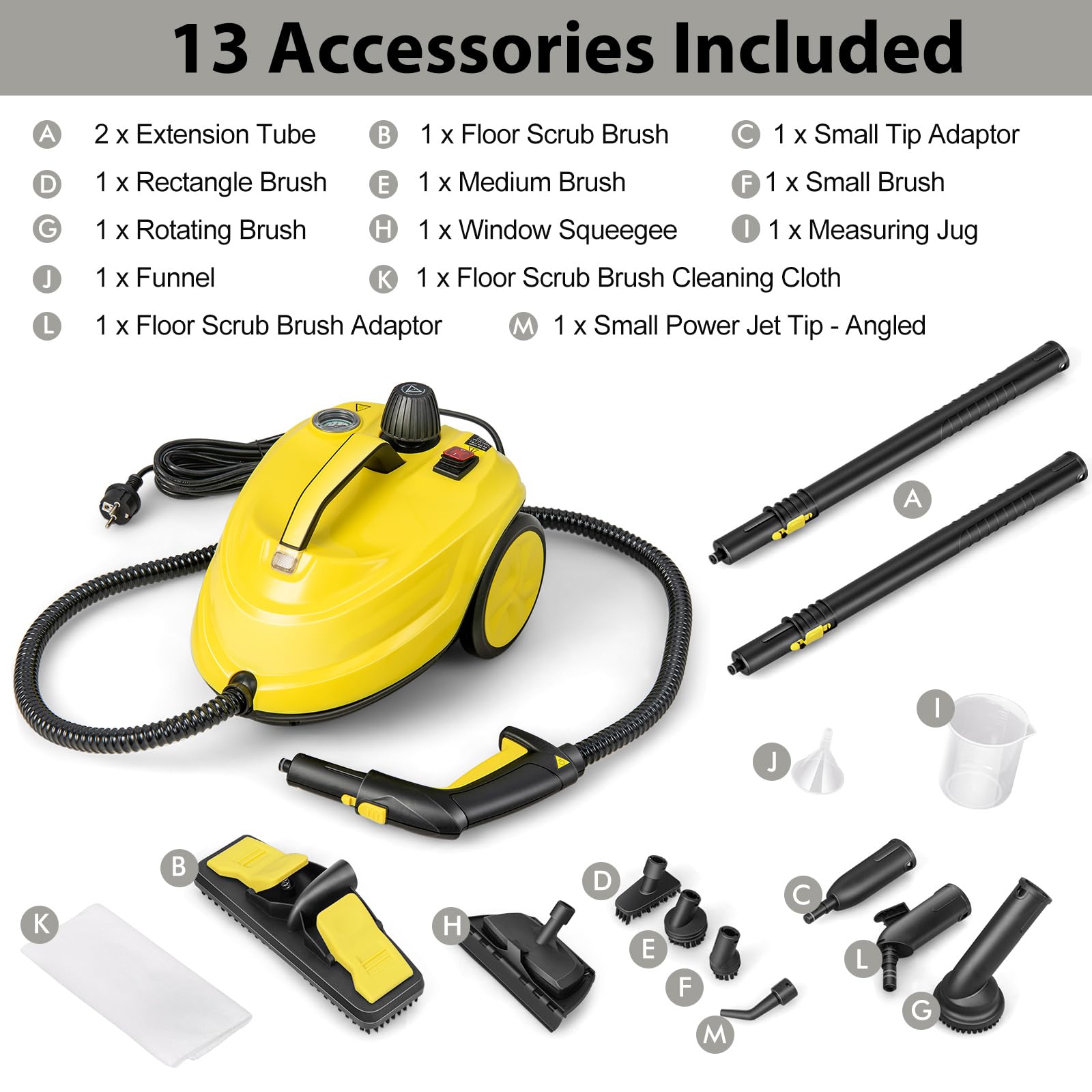 SOARS limpiador a Vapor con 13 Accesorios, Limpiador de Vapor: 5 bar, máx. 160 ℃,Listo en 8 Min, Potente 2000W, Cobertura de Superficie: 108 m², depósito: 1,8 L, Tiempo de Vapor aprox. 30 Min