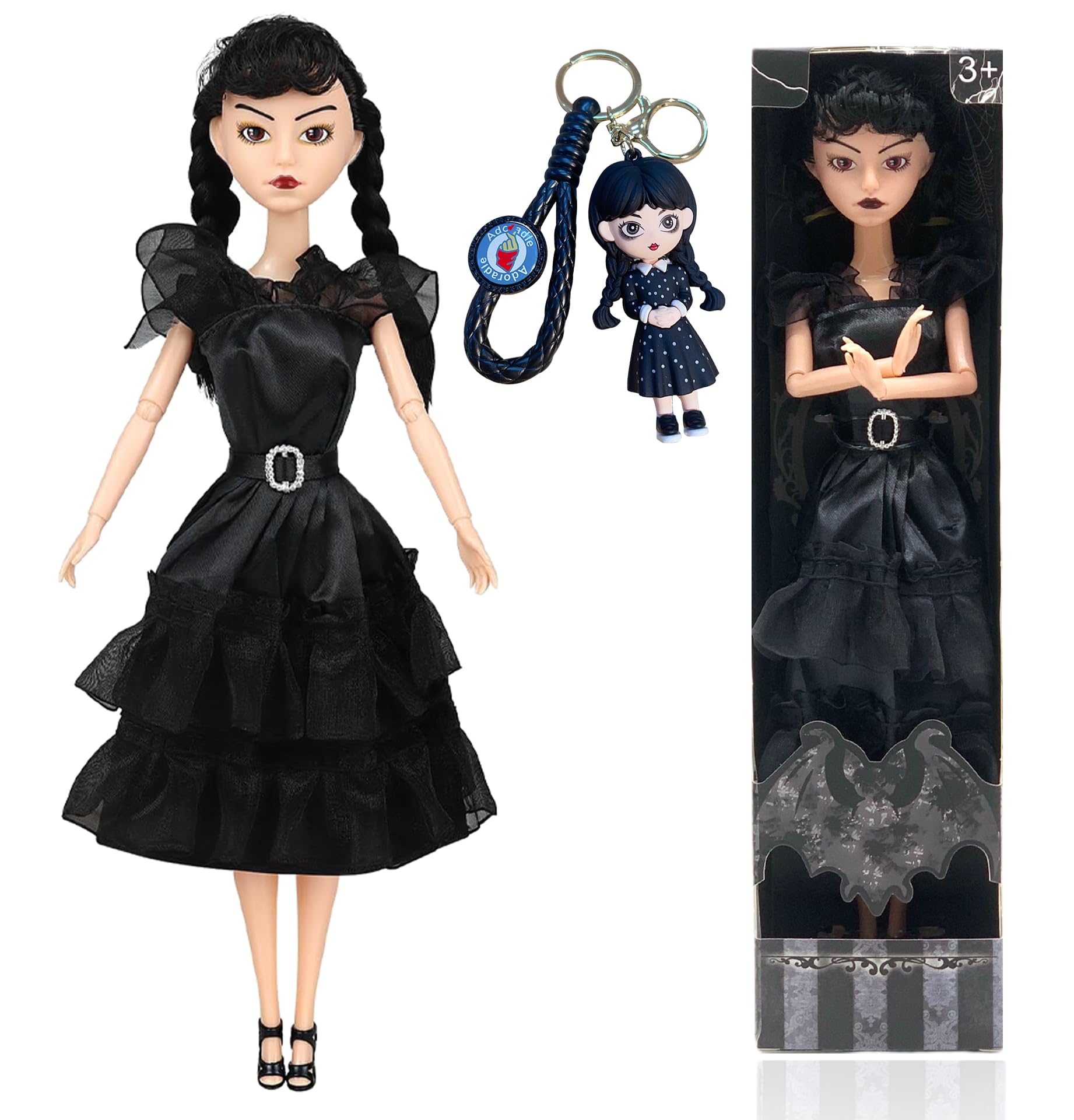 Dumwick 11.5'' Adams Doll with Gift Box, High Heels, Black Dress, and Hair, Perfect Christmas and Birthdays Toy Gift for Girls & Fans(A3)