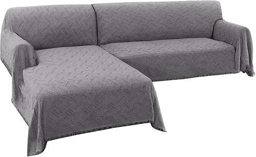 Turquoize Fundas de sofá modulares en forma de L, funda de sofá seccional, lavable, 2 piezas, para sofá seccional, con tela jacquard tejida Gris