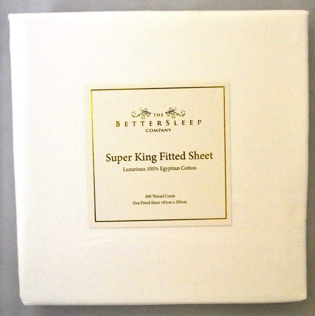 The Bettersleep Company Superior Boutique Hotel Quality 400 Thread Count 100% Egyptian Cotton Fitted Sheet Luxurious Sateen Finish in White - Superking Size