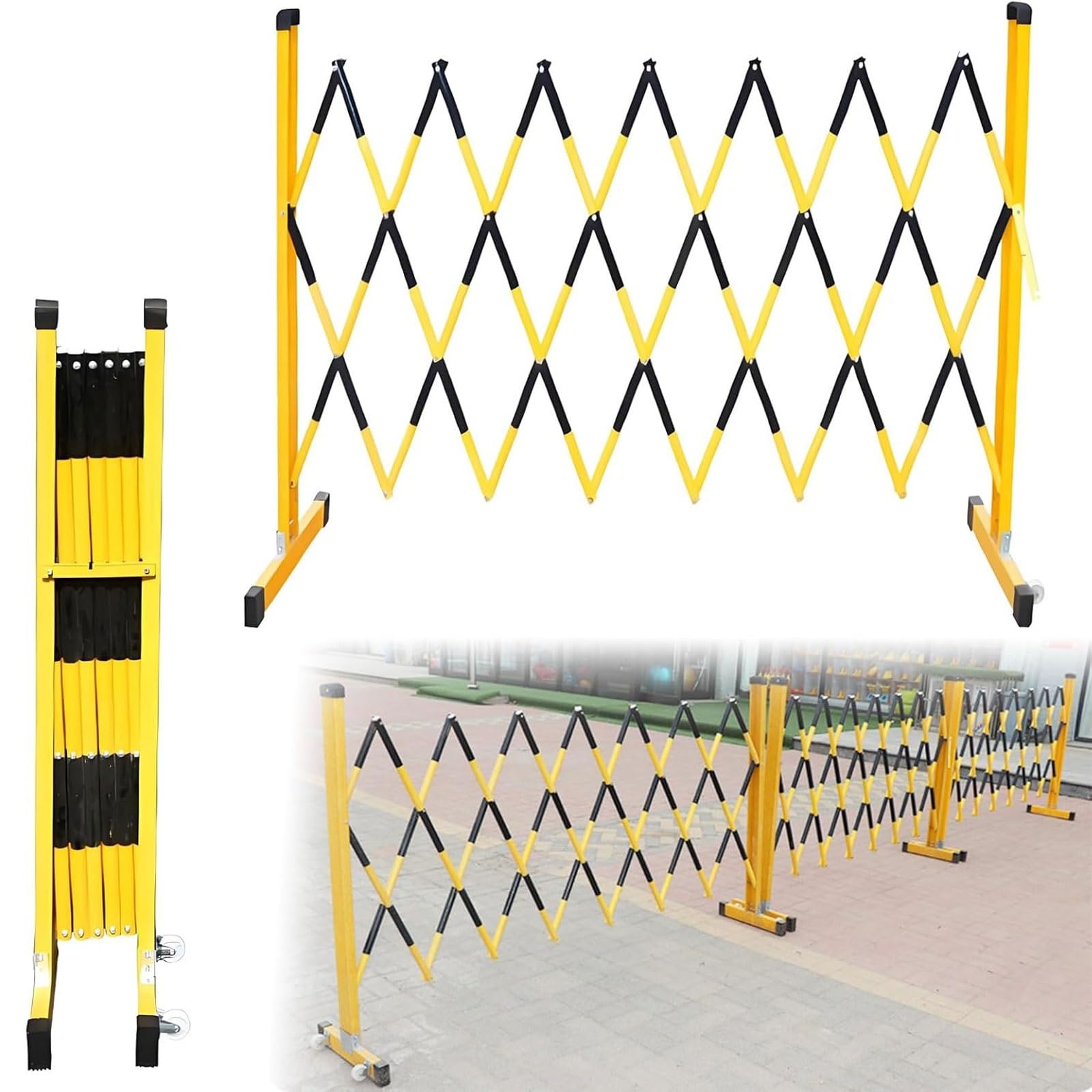 Ampliable con ruedas: puerta de tijera portátil para entrada, seguridad vial, control de multitudes de eventos, barrera ajustable para gestión del tráfico y acceso seguro
