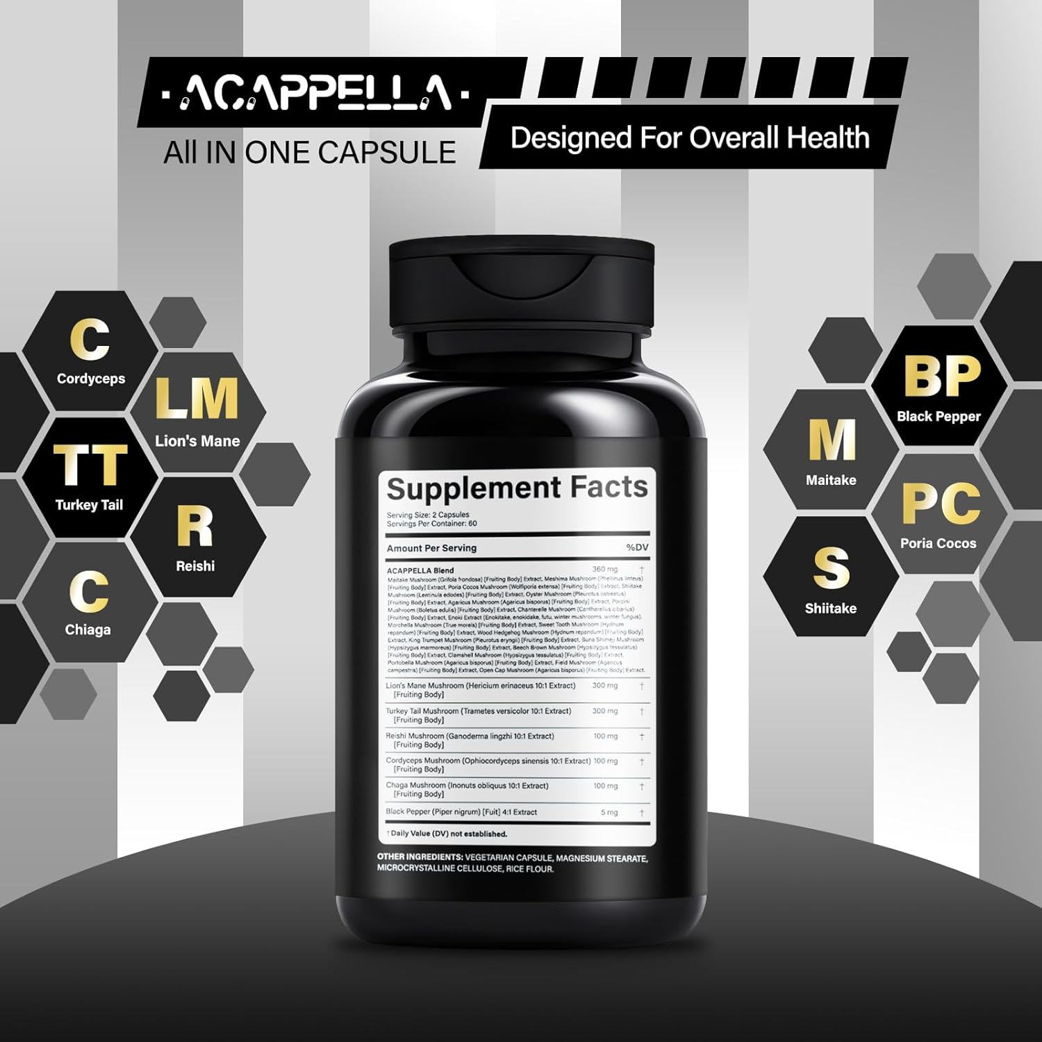 ACAPPELLA Lions Mane Supplement Capsules Cordyceps Mushroom Capsules,Reishi Mushroom,Mushroom Supplement 20 in 1 Genius Mushrooms Supplement with Chaga cordyceps reishi Mushroom