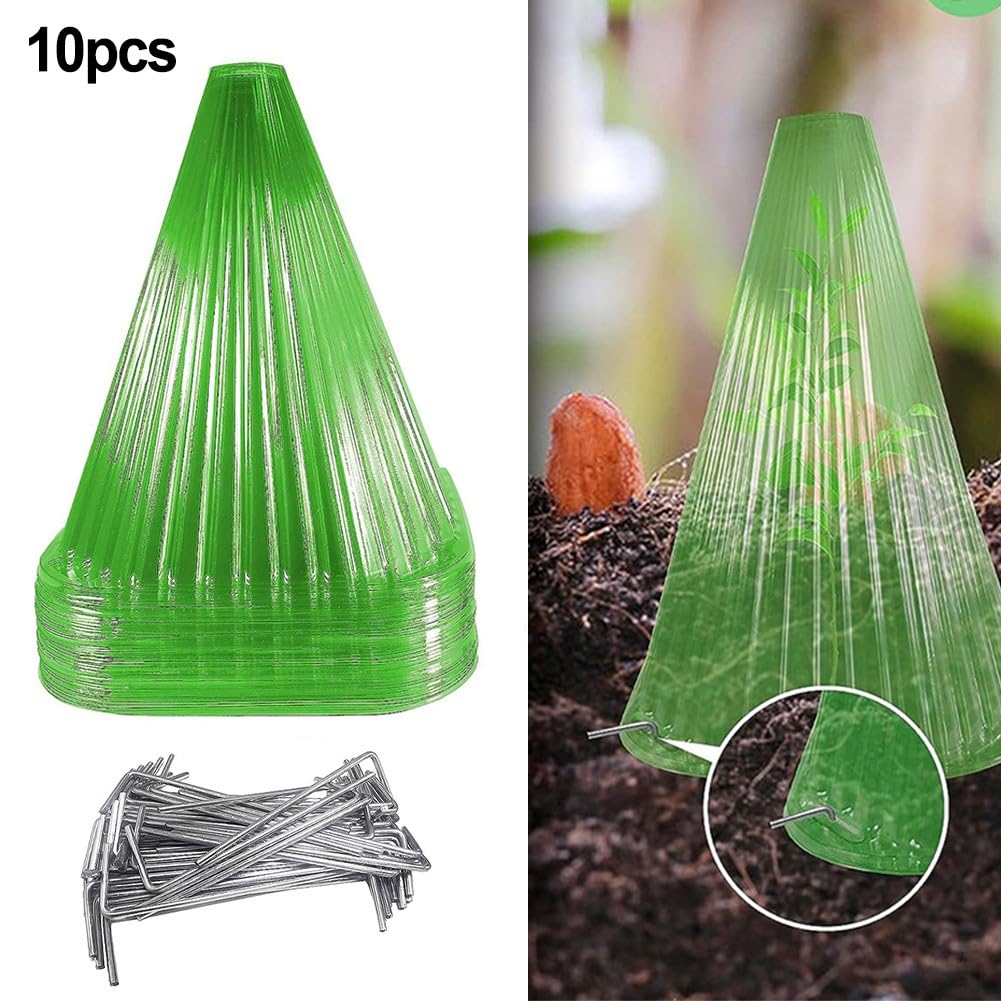 Lot de 10 cloches de protection pour plantes, cloches de jardin, couvercles en plastique, réutilisables à usage carré avec 20 clous