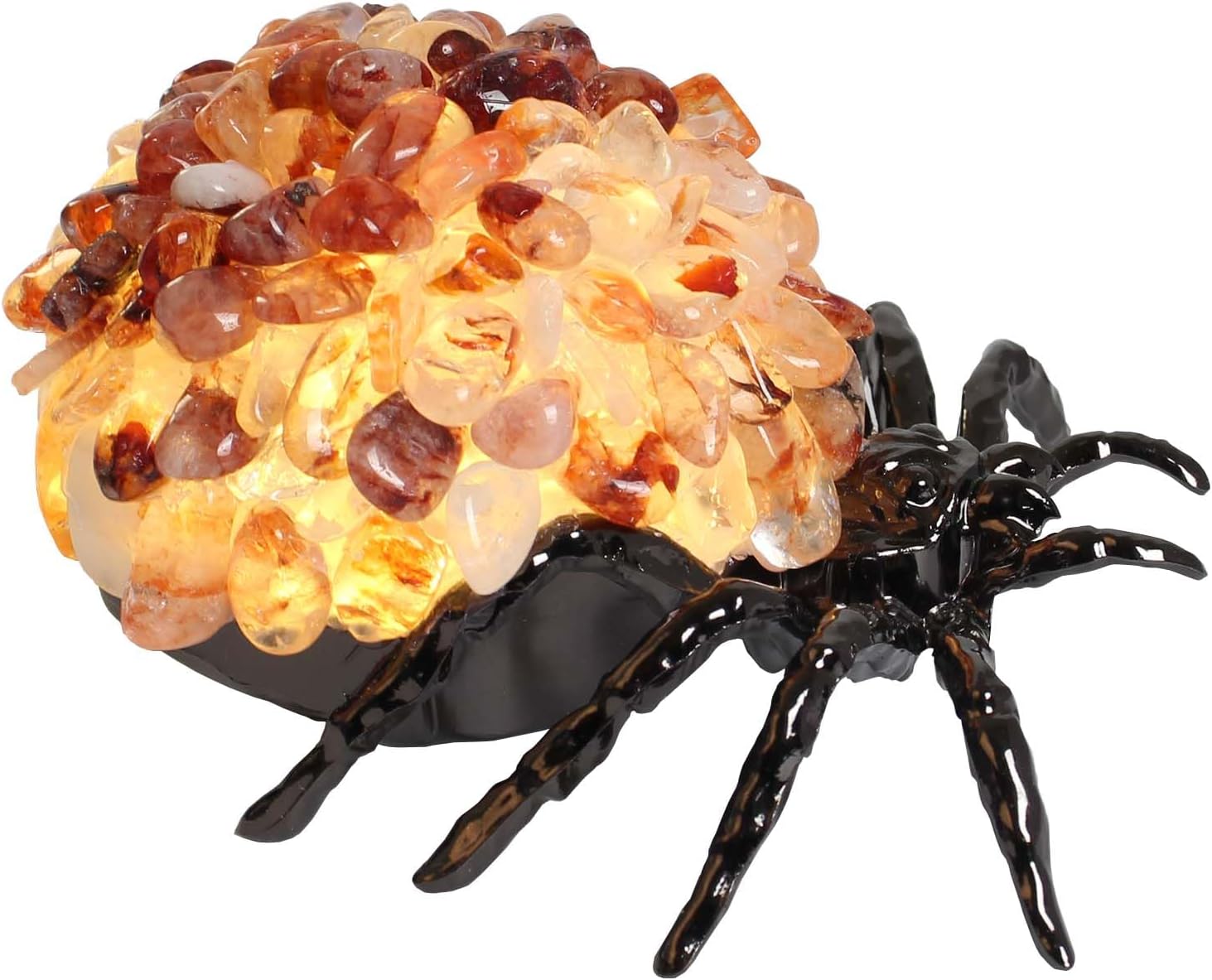 Fire Quartz Crystal Spider W1142 Night Light, USB Powered Decorative Lamp with Gemstone Shell and Bronze Metal Base, Healing Stone Accent Light for Home, Office