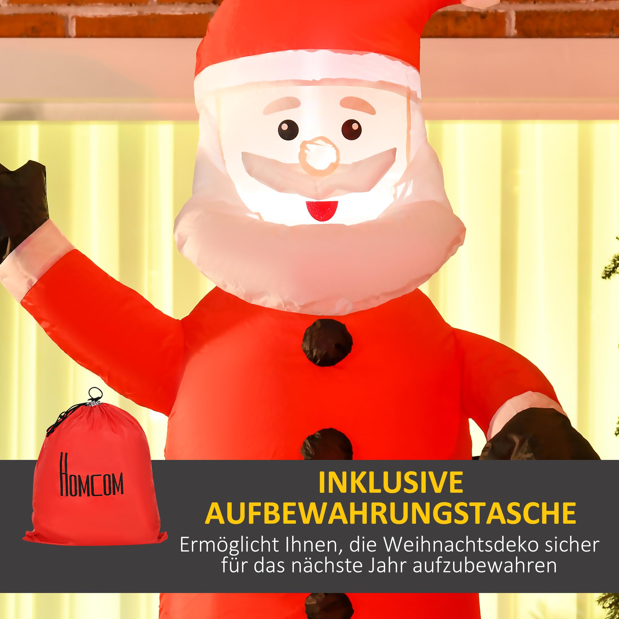 HOMCOM Aufblasbarer Weihnachtsmann mit Schornstein 210 cm Beleuchtet | Riesige Aufblasbar Weihnachtsdeko, LED Licht, Weihnachtsdekoration, Nikolaus, Weihnachten Dekoration, Für Drinnen Draußen
